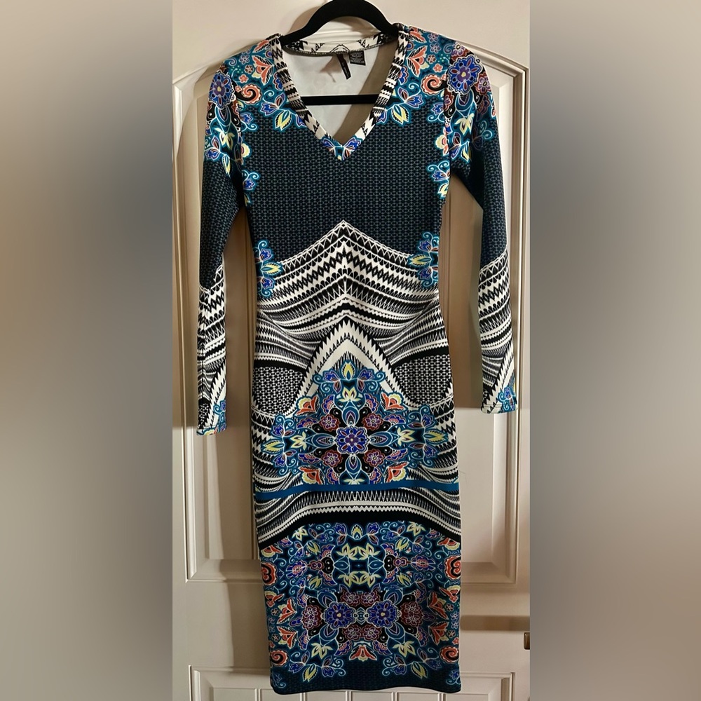 Fire Los Angeles Black and Multicolor Geometric Dress XS